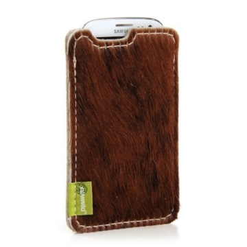 Almwild® Hülle Tasche für iPhone 8, 7, 6,6s aus echtem Kuhfell. Modell “Muuhh”. Fell in Uni-Braun mit Rückenteil in Filz in Beige - Grau. Handyhülle in Bayern gefertigt - 1
