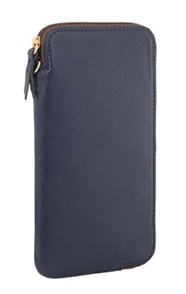 StilGut Handytasche aus echtem Leder mit Reißverschluss für iPhone 7 und Smartphones bis 5", Dunkelblau Nappa - 1